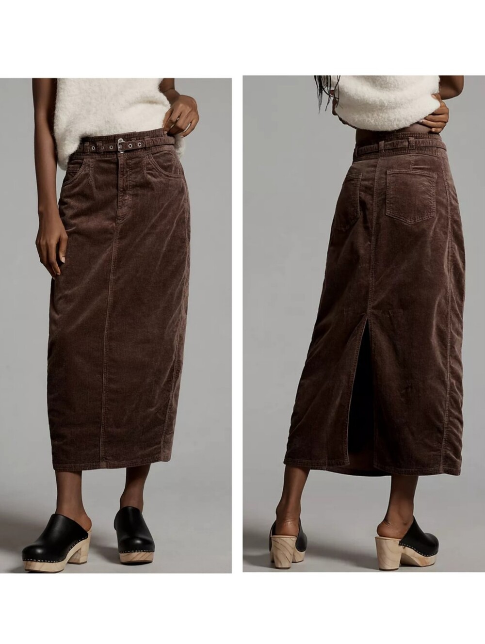 Anthropologie Pilcro Corduroy Relaxed Barrel Midi Skirt Chocolate Brown Size 6